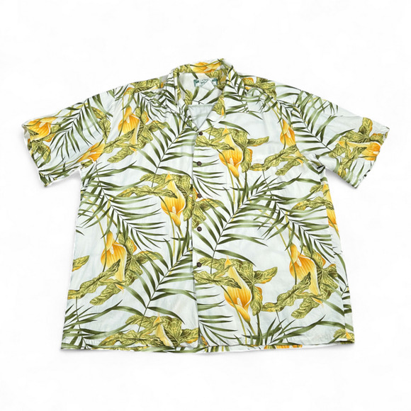 Vintage Two Palms Hawaiian Shirt Adult EXTRA LARGE White Rayon USA Made 80s - Picture 1 of 8